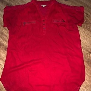 Women's Red Top with hi-low hem Women's XL Buttons Zipper Trendy Teacher Style